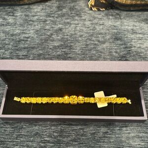 Cushion Cut Yellow Sapphire Tennis Chain Bracelet size 6.7. Costume jewelry.